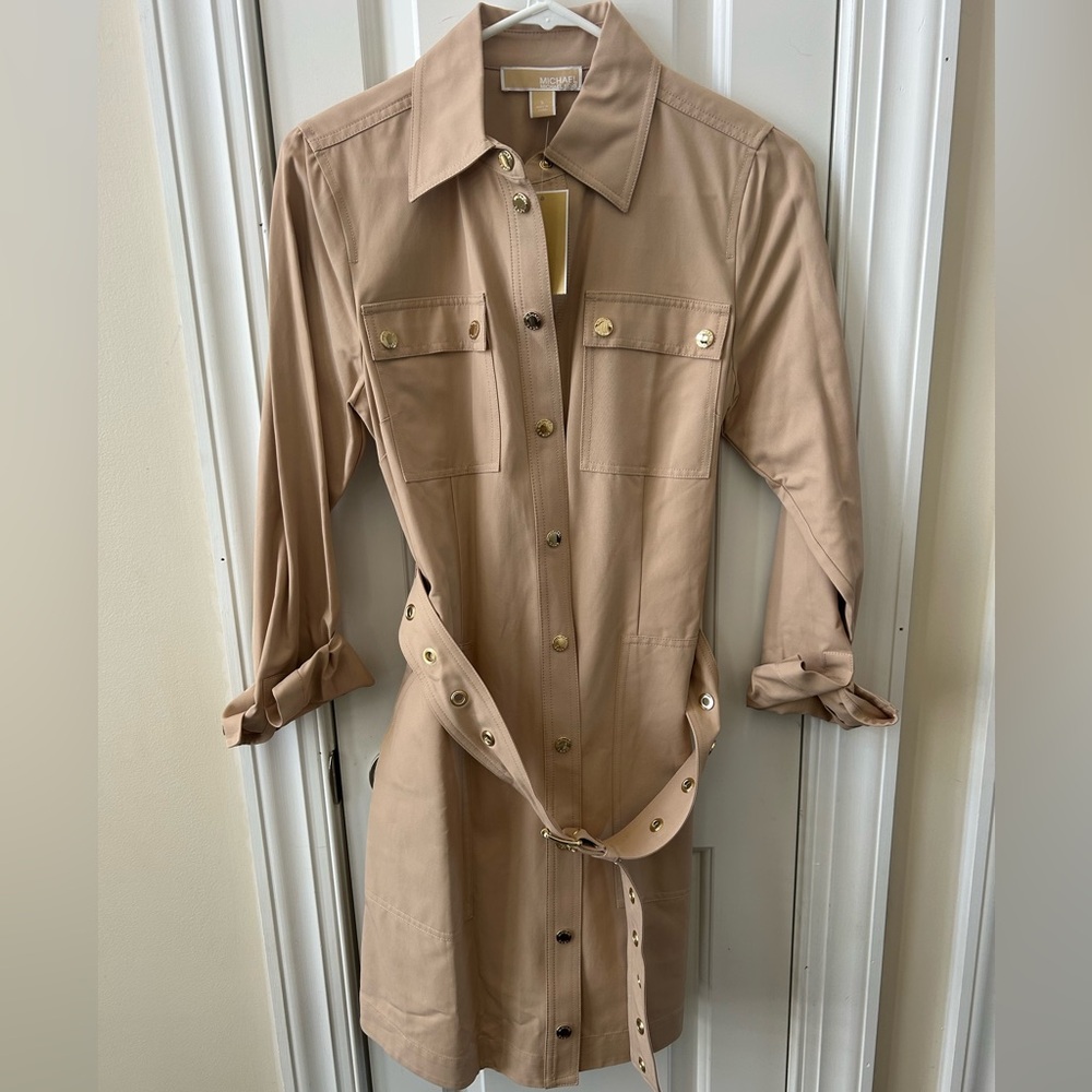Michael Kors Tan Button-Up Shirt Dress
